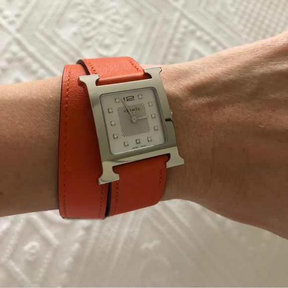 Hermes H Heure orange double tour strap for 25mm. Current retail is $760+ - Picture 3 of 13